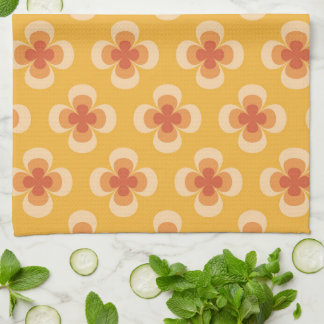 Retro Geo 70s Groovy Florals on Amber Tea Towel