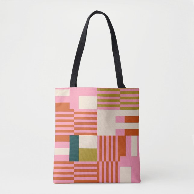 Retro Geometric Abstract Mosaic Tote Bag (Front)