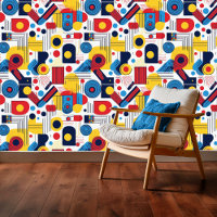 Retro Geometric Abstract Pat#10 Navy Red ID1067