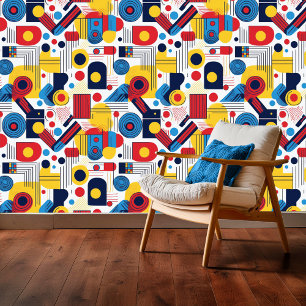 Retro Geometric Abstract Pat#10 Navy Red ID1067 Wallpaper