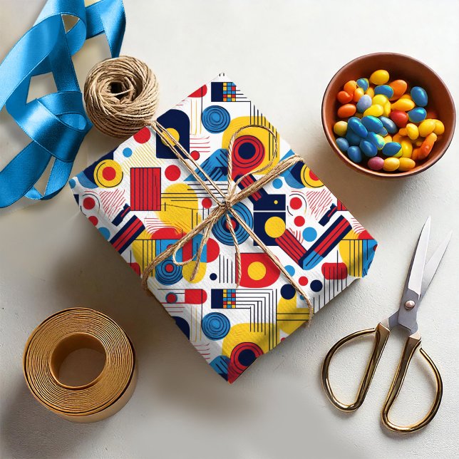 Retro Geometric Abstract Pat#10 Navy Red ID1067 Wrapping Paper (Creator Uploaded)