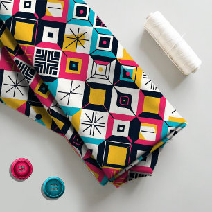 Retro Geometric Abstract Pat#12 Multi Colour ID106 Fabric