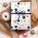 Retro Geometric Abstract Pat#6 Navy Rose ID1067 Wrapping Paper<br><div class="desc">Embrace the charm of mid-century modern style with this Memphis-inspired geometric abstract design. Featuring a bold palette of navy blue, golden yellow, and deep rose pink on a crisp white background, this gift wrap pattern captures the bold yet refined aesthetic of the iconic design movement. The playful geometric shapes and...</div>