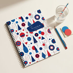 Retro Geometric Abstract Pat#9 Navy Red ID1067 Notebook
