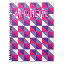 Retro Geometric Abstract Pink Purple & White Name