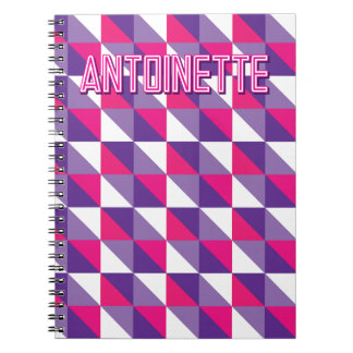 Retro Geometric Abstract Pink Purple & White Name Notebook