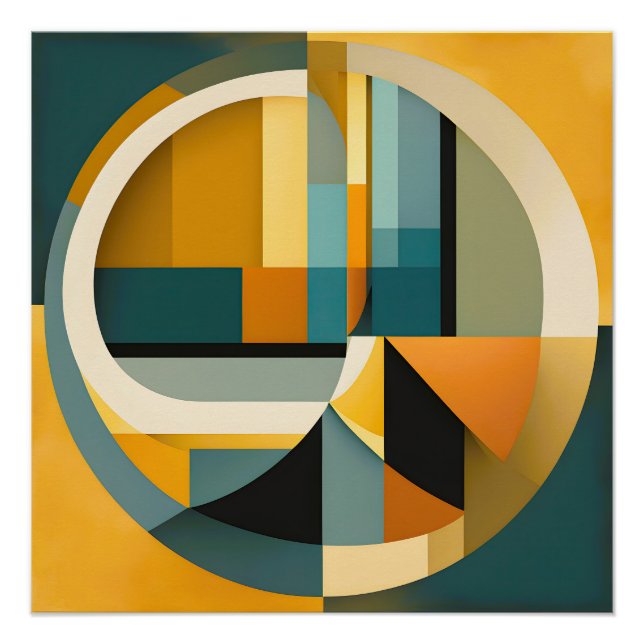 Retro Geometric Abstraction Circles and Rectangles Poster (Front)