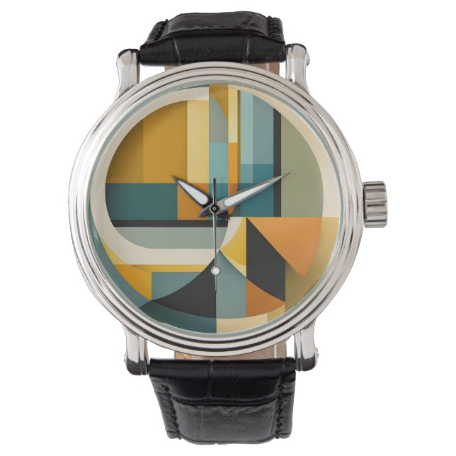 Retro Geometric Abstraction Circles and Rectangles Watch (Front)