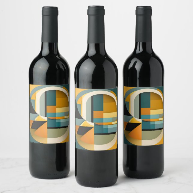 Retro Geometric Abstraction Circles and Rectangles Wine Label (Bottles)
