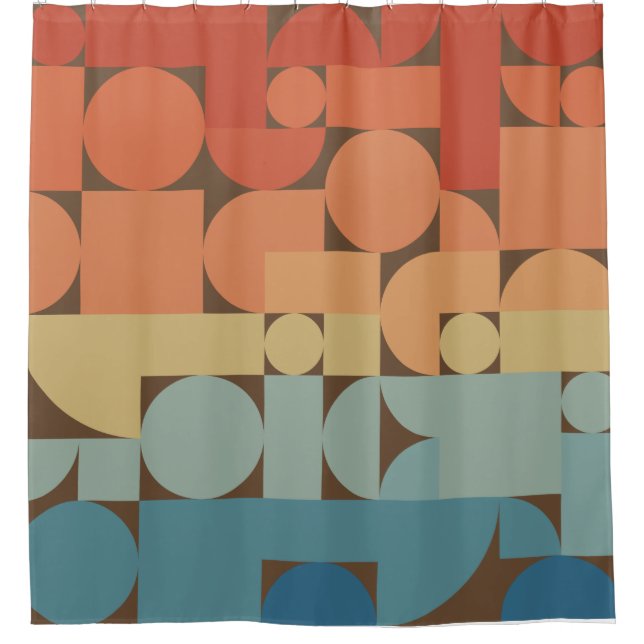 Retro Geometric Art 70s Style Shower Curtain (Front)