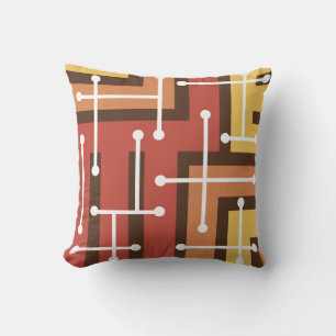 Retro Geometric Art Maze Burnt Orange Cushion