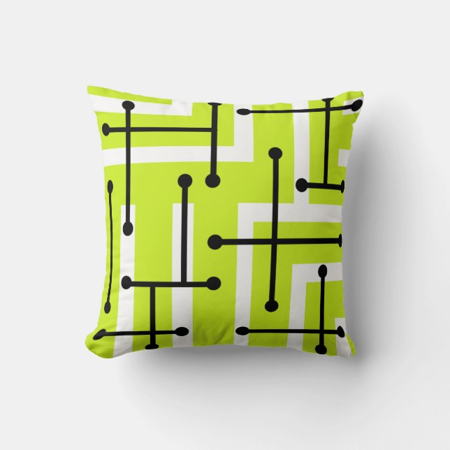 Retro Geometric Art Maze Chartreuse Cushion (Front)