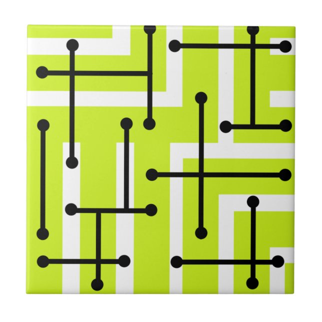 Retro Geometric Art Maze Chartreuse Tile (Front)