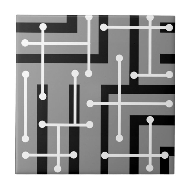 Retro Geometric Art Maze Grey Tile (Front)