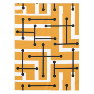 Retro Geometric Art Maze Orange Tablecloth