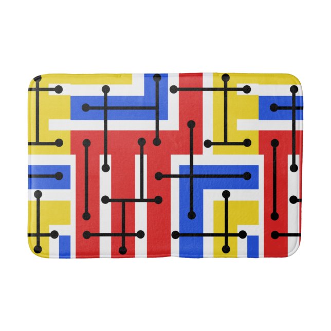 Retro Geometric Art Maze Primary Colours Bath Mat (Front)
