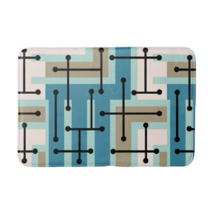 Retro Geometric Art Maze Turquoise Gold Bath Mat