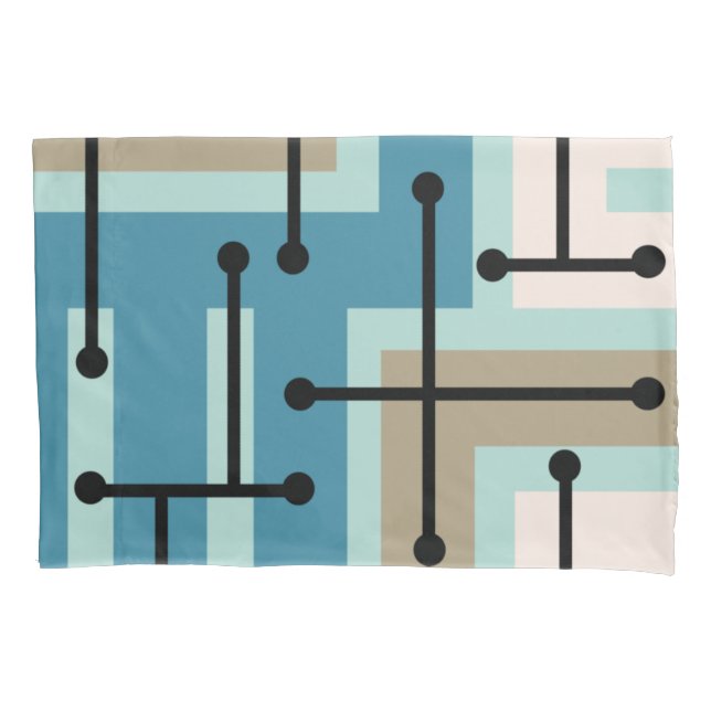 Retro Geometric Art Maze Turquoise Gold Pillowcase (Front)