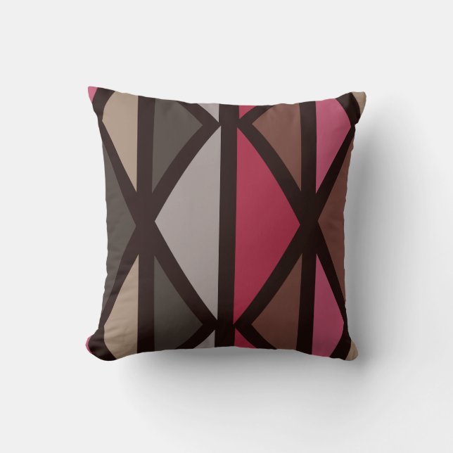 Retro Geometric Art Triangles Black Red Brown Cushion (Front)