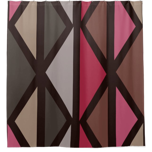Retro Geometric Art Triangles Black Red Brown Shower Curtain (Front)