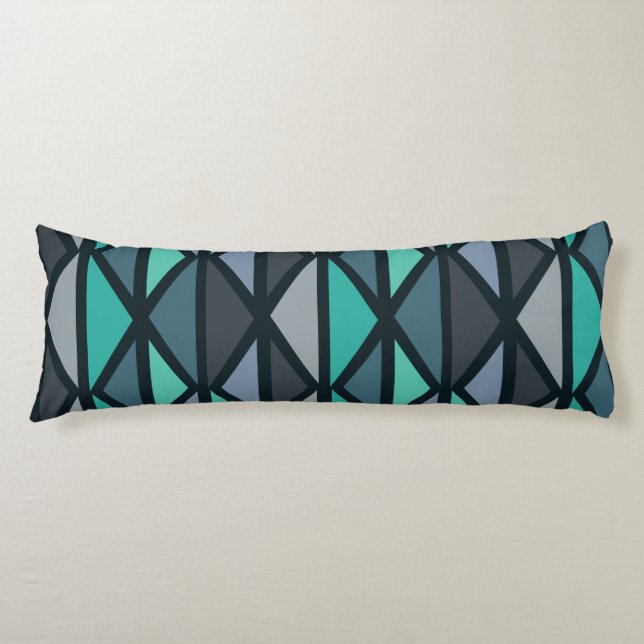 Retro Geometric Art Triangles Black Teal Body Cushion (Front)