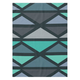 Retro Geometric Art Triangles Black Teal Tablecloth