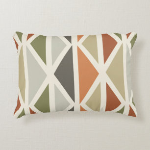 Retro Geometric Art Triangles Green Orange Decorative Cushion