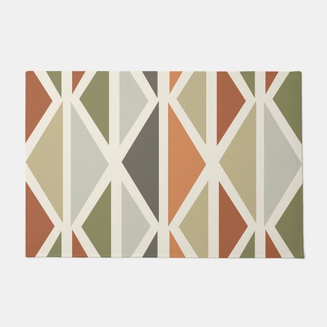 Retro Geometric Art Triangles Green Orange Doormat (Front)
