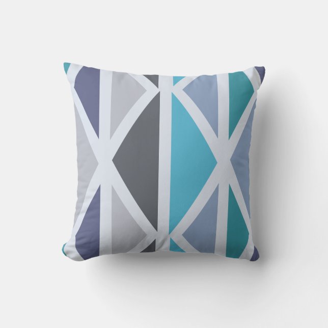 Retro Geometric Art Triangles Turquoise Grey Cushion (Front)