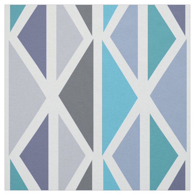 Retro Geometric Art Triangles Turquoise Grey Fabric (Swatch)