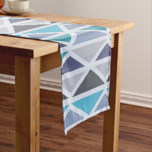 Retro Geometric Art Triangles Turquoise Grey Short Table Runner