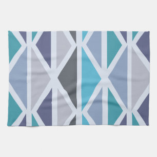 Retro Geometric Art Triangles Turquoise Grey Tea Towel