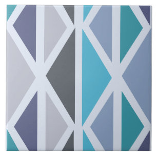 Retro Geometric Art Triangles Turquoise Grey Tile
