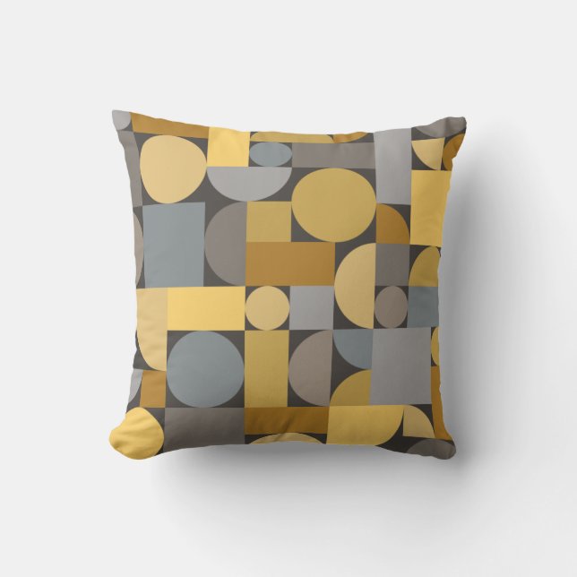Retro Geometric Art Yellow Grey Cushion (Front)