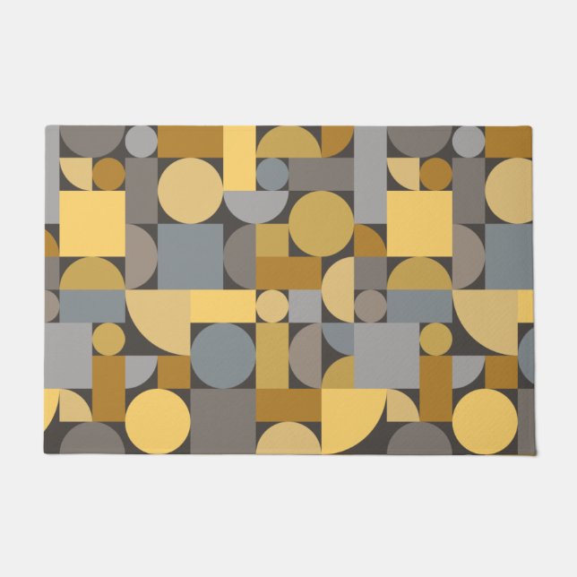 Retro Geometric Art Yellow Grey Doormat (Front)