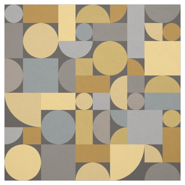 Retro Geometric Art Yellow Grey Fabric (Swatch)