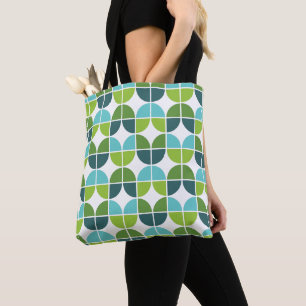 Retro Geometric Blue Green Pattern Tote Bag