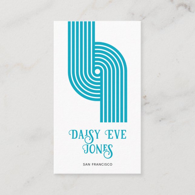 Retro Geometric Blue Mod Business Card (Front)
