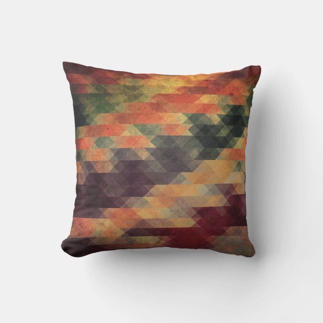 Retro Geometric Bold Stripes Worn Colours Cushion (Front)