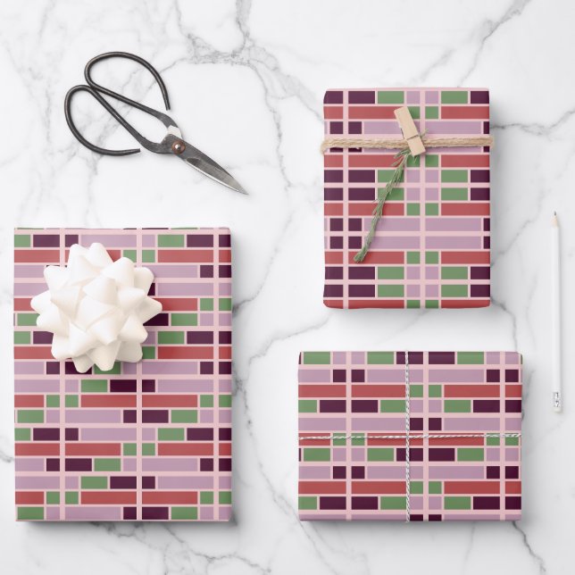 Retro Geometric Brick Wrapping Paper Sheet (Front)