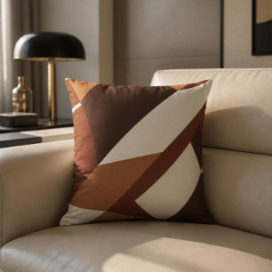 Retro Geometric Brown and Orange Throw Pillow