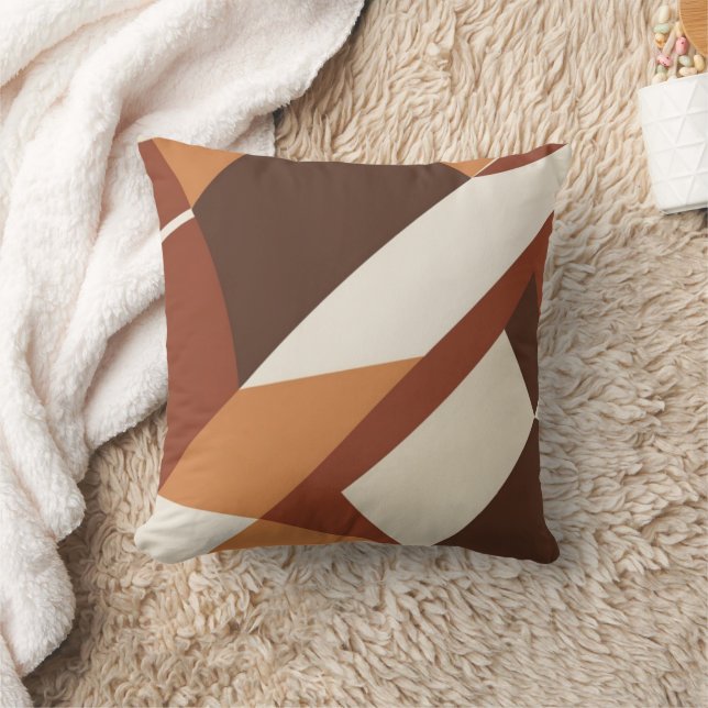 Retro Geometric Brown and Orange Throw Pillow (Blanket)