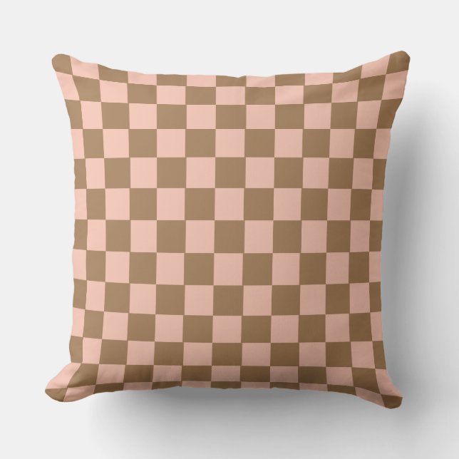 Retro Geometric Checkerboard Pattern Ocher Pink Cushion (Front)