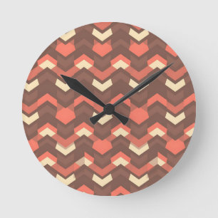 Retro Geometric Chevron Pattern Mid-Century Modern Round Clock