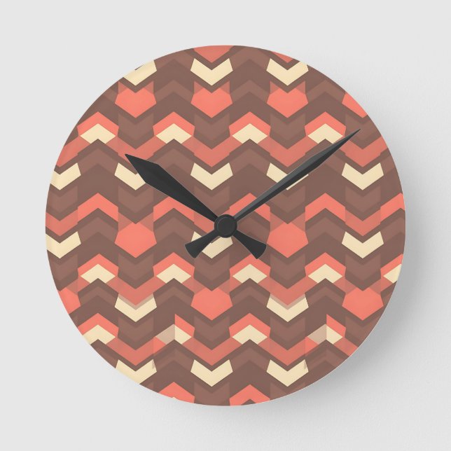 Retro Geometric Chevron Pattern Mid-Century Modern Round Clock (Front)