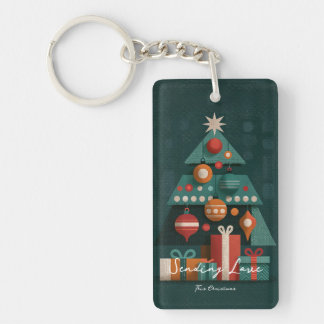 Retro Geometric Christmas Tree Key Ring