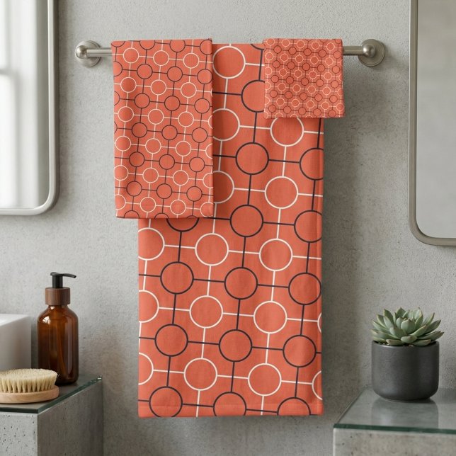 Retro Geometric Circles Grid Pattern Art Bath Towel Set (Creator Uploaded)