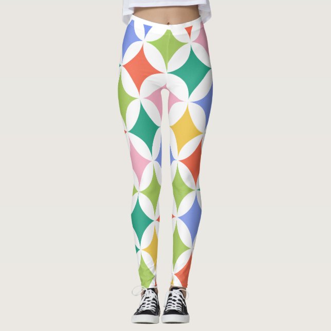 Retro Geometric Circles Pattern-Colourful Abstract Leggings (Front)