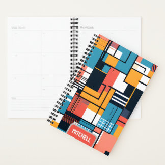 Retro geometric colour blocks personalised 2024 planner