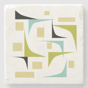 Retro Geometric Corners Mid Century Modern Stone Coaster